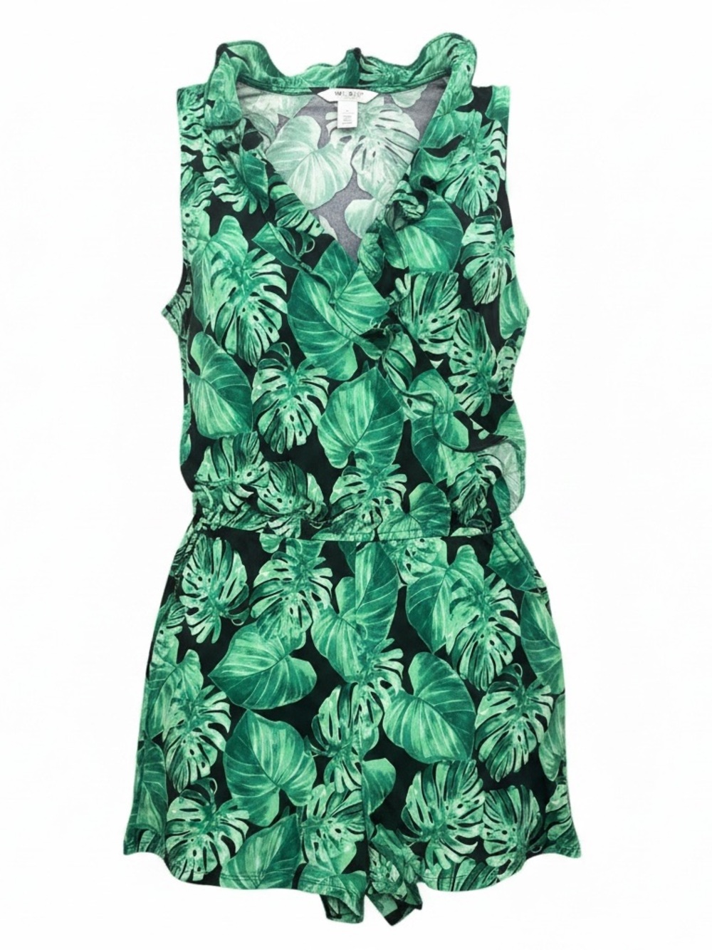 White House Black Market Green Tropical Leaf Romper